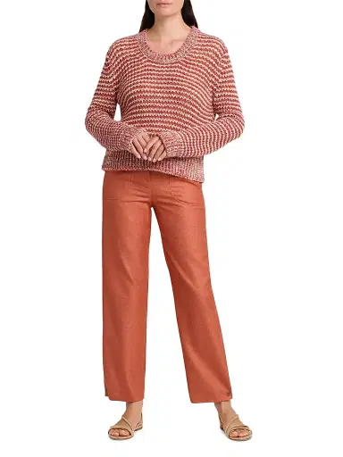 Giorgio Armani Women's Striped Linen-Blend Sweater - Off White | Thumbnail 2 Giorgio Armani Women's Striped Linen-Blend Sweater - Off White | Thumbnail 2
