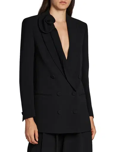Giorgio Armani Women's Rosette Silk Double-Breasted Blazer - Solid Black - Size 4 | Thumbnail 3 Giorgio Armani Women's Rosette Silk Double-Breasted Blazer - Solid Black - Size 4 | Thumbnail 3
