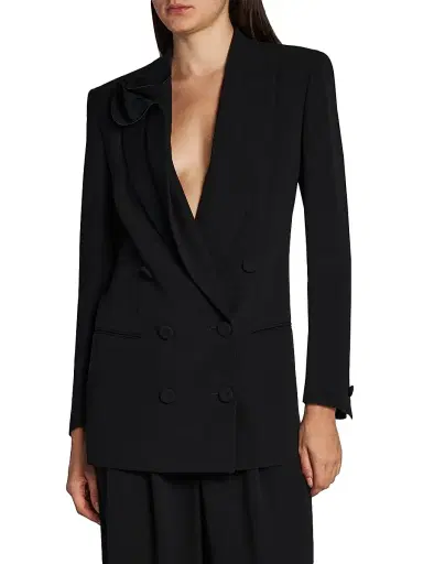 Giorgio Armani Women's Rosette Silk Double-Breasted Blazer - Solid Black - Size 4 | Thumbnail 4 Giorgio Armani Women's Rosette Silk Double-Breasted Blazer - Solid Black - Size 4 | Thumbnail 4