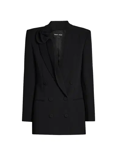 Giorgio Armani Women's Rosette Silk Double-Breasted Blazer - Solid Black - Size 4 | Thumbnail 1 Giorgio Armani Women's Rosette Silk Double-Breasted Blazer - Solid Black - Size 4 | Thumbnail 1