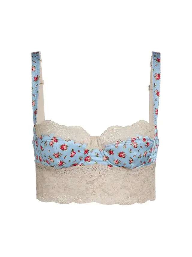 Women's Roselline Rose Print Silk-Blend Balconette Bra - Roselline Celeste Women's Roselline Rose Print Silk-Blend Balconette Bra - Roselline Celeste