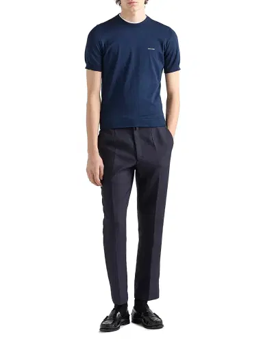 Prada Men's Cotton Crewneck Sweater - Blue - Size 42 | Thumbnail 2 Prada Men's Cotton Crewneck Sweater - Blue - Size 42 | Thumbnail 2