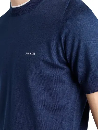 Prada Men's Cotton Crewneck Sweater - Blue - Size 42 | Thumbnail 5 Prada Men's Cotton Crewneck Sweater - Blue - Size 42 | Thumbnail 5