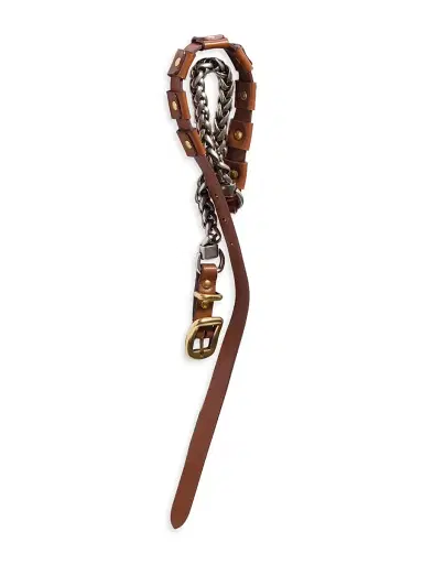 Miu Miu Women's Metal and Leather Necklace - Brown | Thumbnail 3 Miu Miu Women's Metal and Leather Necklace - Brown | Thumbnail 3