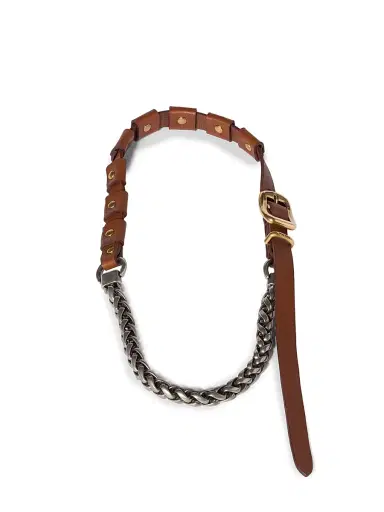 Miu Miu Women's Metal and Leather Necklace - Brown | Thumbnail 1 Miu Miu Women's Metal and Leather Necklace - Brown | Thumbnail 1
