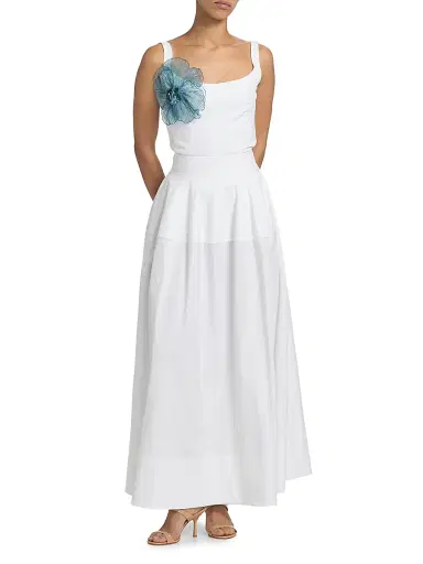 Lela Rose Women's Cotton Poplin A-Line Maxi Skirt - White | Thumbnail 2 Lela Rose Women's Cotton Poplin A-Line Maxi Skirt - White | Thumbnail 2