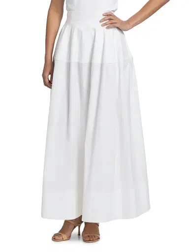 Lela Rose Women's Cotton Poplin A-Line Maxi Skirt - White | Thumbnail 3 Lela Rose Women's Cotton Poplin A-Line Maxi Skirt - White | Thumbnail 3