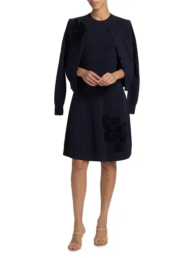 Lela Rose Women's Rose-Appliquéd Fit & Flare Minidress - Navy - Size XS | Thumbnail 2 Lela Rose Women's Rose-Appliquéd Fit & Flare Minidress - Navy - Size XS | Thumbnail 2