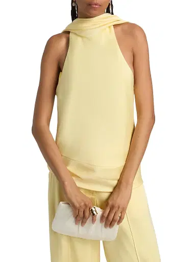 SIMKHAI Women's Samira Satin Cape Top - Buttercream | Thumbnail 3 SIMKHAI Women's Samira Satin Cape Top - Buttercream | Thumbnail 3