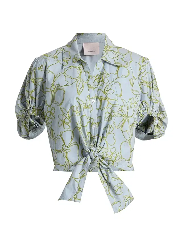 Women's Zoanne Linework Floral-Embroidered Cotton Top - Bluebell Pear Green Women's Zoanne Linework Floral-Embroidered Cotton Top - Bluebell Pear Green