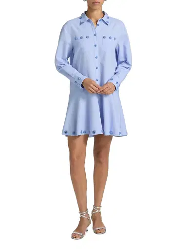 Cinq à Sept Women's Giulia Crochet Mirrors Mini Shirtdress - Rain Cloud | Thumbnail 2 Cinq à Sept Women's Giulia Crochet Mirrors Mini Shirtdress - Rain Cloud | Thumbnail 2