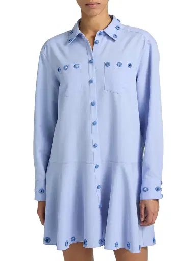 Cinq à Sept Women's Giulia Crochet Mirrors Mini Shirtdress - Rain Cloud | Thumbnail 3 Cinq à Sept Women's Giulia Crochet Mirrors Mini Shirtdress - Rain Cloud | Thumbnail 3