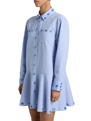 Cinq à Sept Women's Giulia Crochet Mirrors Mini Shirtdress - Rain Cloud | Thumbnail 4 Cinq à Sept Women's Giulia Crochet Mirrors Mini Shirtdress - Rain Cloud | Thumbnail 4