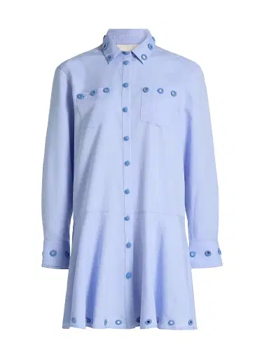 Cinq à Sept Women's Giulia Crochet Mirrors Mini Shirtdress - Rain Cloud | Thumbnail 1 Cinq à Sept Women's Giulia Crochet Mirrors Mini Shirtdress - Rain Cloud | Thumbnail 1