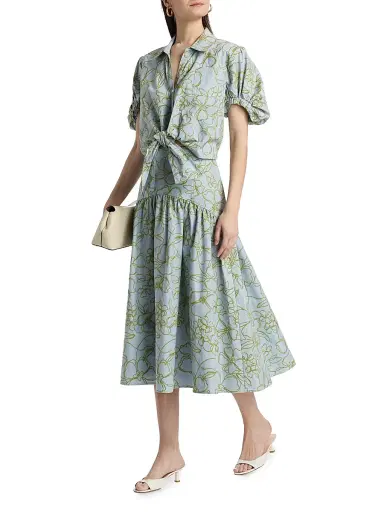 Cinq à Sept Women's Zoanne Linework Floral-Embroidered Cotton Midi-Skirt - Bluebell Pear Green | Thumbnail 2 Cinq à Sept Women's Zoanne Linework Floral-Embroidered Cotton Midi-Skirt - Bluebell Pear Green | Thumbnail 2