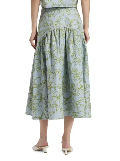 Cinq à Sept Women's Zoanne Linework Floral-Embroidered Cotton Midi-Skirt - Bluebell Pear Green | Thumbnail 5 Cinq à Sept Women's Zoanne Linework Floral-Embroidered Cotton Midi-Skirt - Bluebell Pear Green | Thumbnail 5