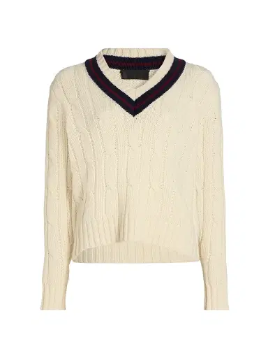 Nili Lotan Women's Fabiana Wool V-Stripe Cable-Knit Sweater | Thumbnail 1 Nili Lotan Women's Fabiana Wool V-Stripe Cable-Knit Sweater | Thumbnail 1