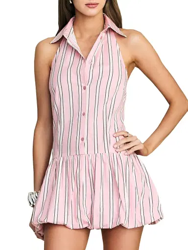 SEROYA Women's Anastacia Stretch-Cotton Halterneck Minidress - Cocoa Brn Taffy Pnk | Thumbnail 3 SEROYA Women's Anastacia Stretch-Cotton Halterneck Minidress - Cocoa Brn Taffy Pnk | Thumbnail 3