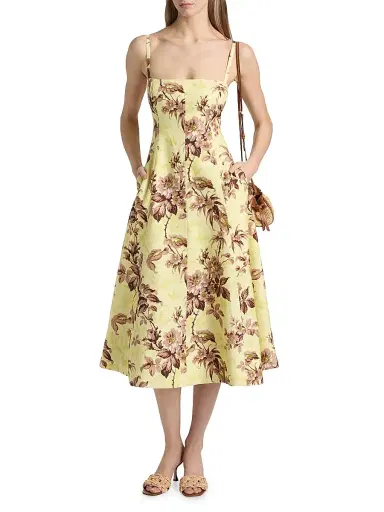 Cara Cara Women's Gimlet Floral Linen Midi-Dress - Windsor Lemon | Thumbnail 3 Cara Cara Women's Gimlet Floral Linen Midi-Dress - Windsor Lemon | Thumbnail 3