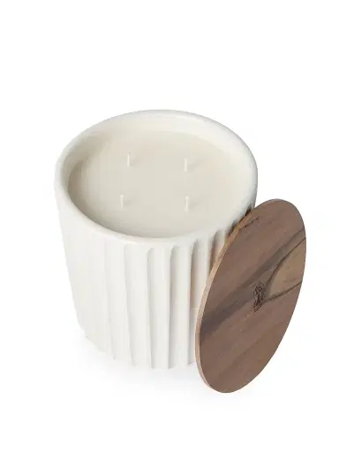Brunello Cucinelli Large Scented Candle in Ridged Ceramic Vessel with Walnut Wood Lid - Beige | Thumbnail 2 Brunello Cucinelli Large Scented Candle in Ridged Ceramic Vessel with Walnut Wood Lid - Beige | Thumbnail 2