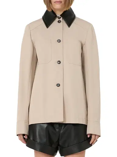 Sportmax Women's Cotton Overshirt with A Plisse Pleated Back - Beige | Thumbnail 3 Sportmax Women's Cotton Overshirt with A Plisse Pleated Back - Beige | Thumbnail 3