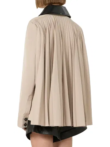 Sportmax Women's Cotton Overshirt with A Plisse Pleated Back - Beige | Thumbnail 4 Sportmax Women's Cotton Overshirt with A Plisse Pleated Back - Beige | Thumbnail 4