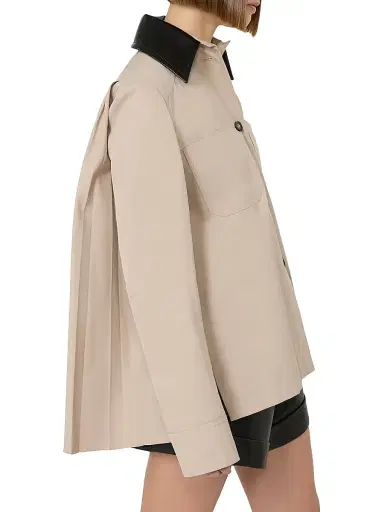 Sportmax Women's Cotton Overshirt with A Plisse Pleated Back - Beige | Thumbnail 5 Sportmax Women's Cotton Overshirt with A Plisse Pleated Back - Beige | Thumbnail 5