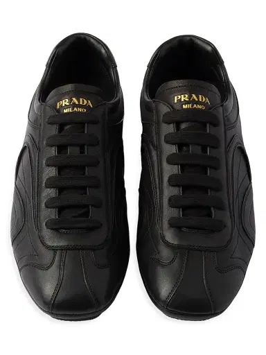 Prada Women's Montecarlo Re-Edition 2005 Antiqued Nappa Leather Sneakers - Black | Thumbnail 2 Prada Women's Montecarlo Re-Edition 2005 Antiqued Nappa Leather Sneakers - Black | Thumbnail 2
