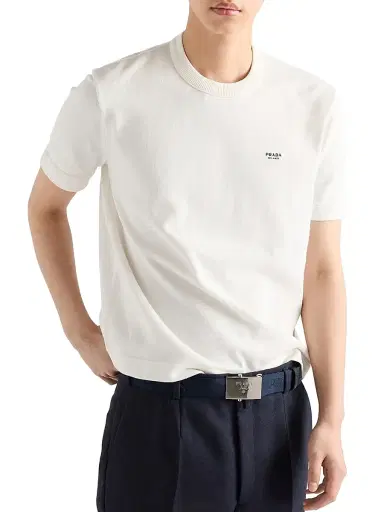 Prada Men's Cotton Crewneck Sweater - White | Thumbnail 2 Prada Men's Cotton Crewneck Sweater - White | Thumbnail 2