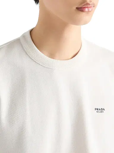Prada Men's Cotton Crewneck Sweater - White | Thumbnail 5 Prada Men's Cotton Crewneck Sweater - White | Thumbnail 5