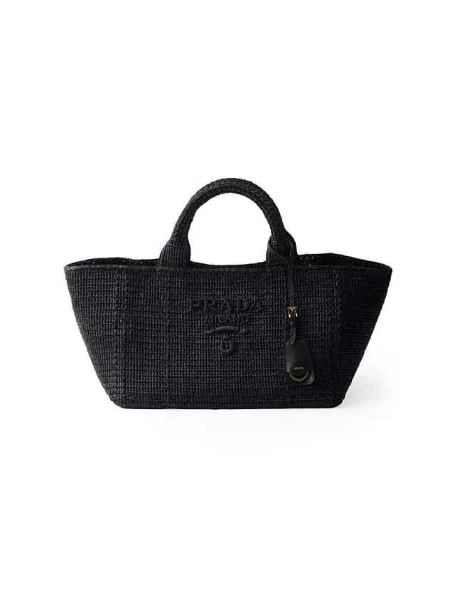 Women's Crochet Tote Bag with Leather Details - Black Women's Crochet Tote Bag with Leather Details - Black