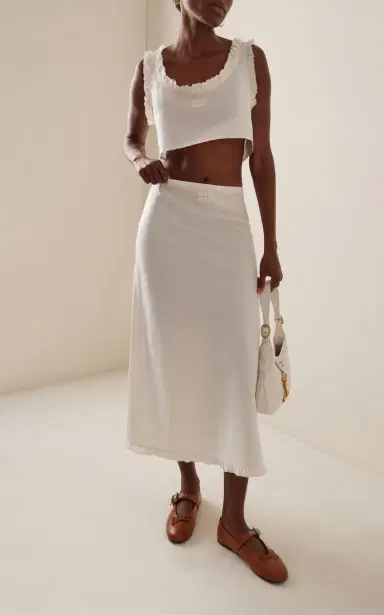 Miu Miu Ruffle-Trimmed Cotton-Linen Maxi Skirt | Thumbnail 2 Miu Miu Ruffle-Trimmed Cotton-Linen Maxi Skirt | Thumbnail 2