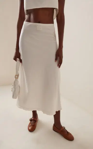 Miu Miu Ruffle-Trimmed Cotton-Linen Maxi Skirt | Thumbnail 3 Miu Miu Ruffle-Trimmed Cotton-Linen Maxi Skirt | Thumbnail 3