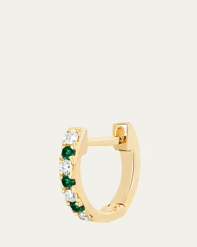 EF Collection 14k Rose Gold Diamond and Tsavorite Huggie Earring, Single | Thumbnail 2 EF Collection 14k Rose Gold Diamond and Tsavorite Huggie Earring, Single | Thumbnail 2