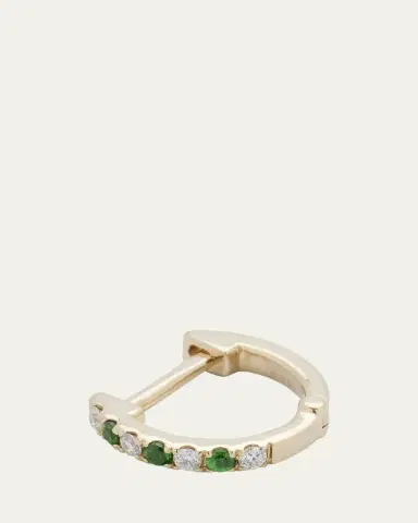 EF Collection 14k Rose Gold Diamond and Tsavorite Huggie Earring, Single | Thumbnail 3 EF Collection 14k Rose Gold Diamond and Tsavorite Huggie Earring, Single | Thumbnail 3