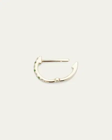 EF Collection 14k Rose Gold Diamond and Tsavorite Huggie Earring, Single | Thumbnail 4 EF Collection 14k Rose Gold Diamond and Tsavorite Huggie Earring, Single | Thumbnail 4