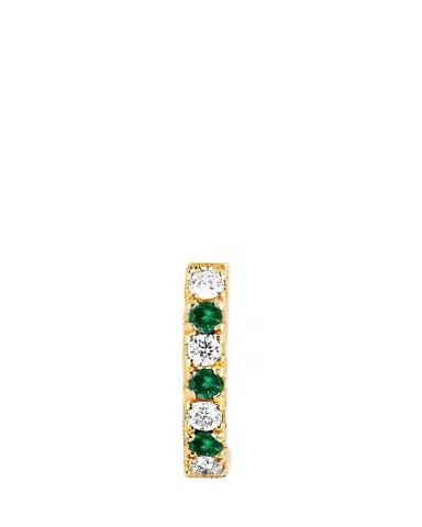 EF Collection 14k Rose Gold Diamond and Tsavorite Huggie Earring, Single | Thumbnail 1 EF Collection 14k Rose Gold Diamond and Tsavorite Huggie Earring, Single | Thumbnail 1