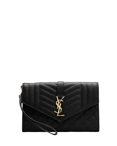 Saint Laurent Envelope Flap YSL Clutch Bag in Grained Leather | Thumbnail 1 Saint Laurent Envelope Flap YSL Clutch Bag in Grained Leather | Thumbnail 1