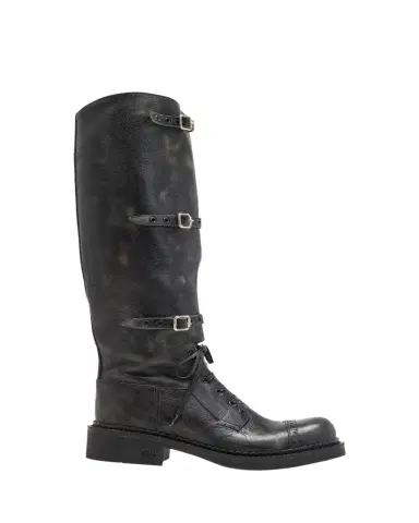 Miu Miu Antic Buckle Distressed Leather Knee-High Boots | Thumbnail 1 Miu Miu Antic Buckle Distressed Leather Knee-High Boots | Thumbnail 1