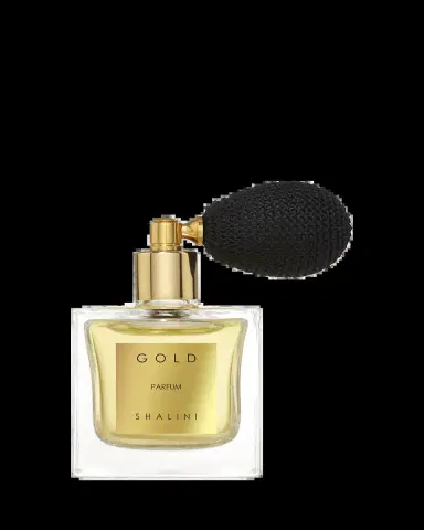 Shalini Parfum Gold Parfum Cubique Glass Flacon with Black Bulb Atomizer, 1.7 oz. | Thumbnail 2 Shalini Parfum Gold Parfum Cubique Glass Flacon with Black Bulb Atomizer, 1.7 oz. | Thumbnail 2