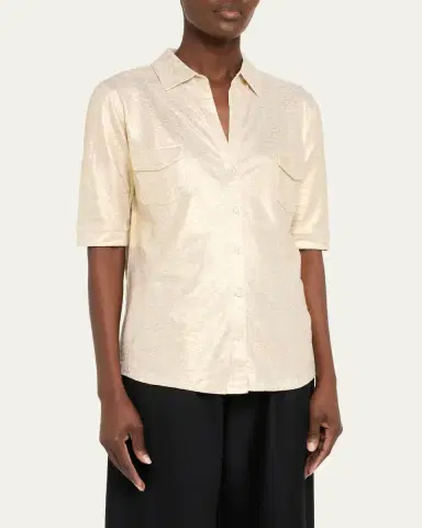 MAJESTIC FILATURES Button-Down Metallic Stretch Linen Shirt | Thumbnail 4 MAJESTIC FILATURES Button-Down Metallic Stretch Linen Shirt | Thumbnail 4