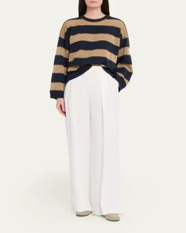 Brunello Cucinelli Shimmering Striped Wool-Cashmere Crewneck Sweater | Thumbnail 2 Brunello Cucinelli Shimmering Striped Wool-Cashmere Crewneck Sweater | Thumbnail 2