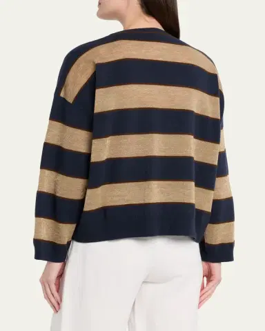 Brunello Cucinelli Shimmering Striped Wool-Cashmere Crewneck Sweater | Thumbnail 3 Brunello Cucinelli Shimmering Striped Wool-Cashmere Crewneck Sweater | Thumbnail 3