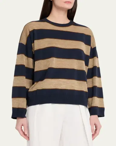 Brunello Cucinelli Shimmering Striped Wool-Cashmere Crewneck Sweater | Thumbnail 4 Brunello Cucinelli Shimmering Striped Wool-Cashmere Crewneck Sweater | Thumbnail 4
