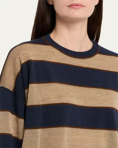 Brunello Cucinelli Shimmering Striped Wool-Cashmere Crewneck Sweater | Thumbnail 5 Brunello Cucinelli Shimmering Striped Wool-Cashmere Crewneck Sweater | Thumbnail 5