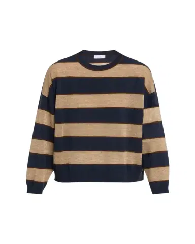 Brunello Cucinelli Shimmering Striped Wool-Cashmere Crewneck Sweater | Thumbnail 1 Brunello Cucinelli Shimmering Striped Wool-Cashmere Crewneck Sweater | Thumbnail 1