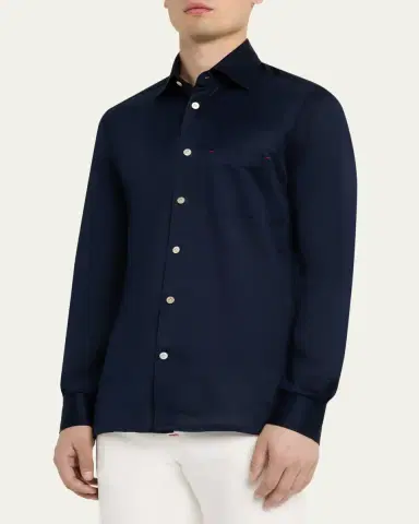 Kiton Men's Nerano Cotton Jersey Button-Down Shirt | Thumbnail 4 Kiton Men's Nerano Cotton Jersey Button-Down Shirt | Thumbnail 4