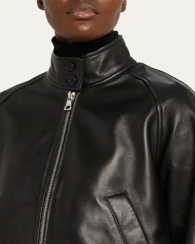 OFFICINE GÉNÉRALE Dorina Lambskin Leather Bomber Jacket | Thumbnail 5 OFFICINE GÉNÉRALE Dorina Lambskin Leather Bomber Jacket | Thumbnail 5