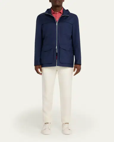 Brunello Cucinelli Men's Water-Resistant Wool Hooded Jacket | Thumbnail 2 Brunello Cucinelli Men's Water-Resistant Wool Hooded Jacket | Thumbnail 2