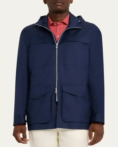 Brunello Cucinelli Men's Water-Resistant Wool Hooded Jacket | Thumbnail 4 Brunello Cucinelli Men's Water-Resistant Wool Hooded Jacket | Thumbnail 4